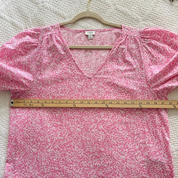 J. Crew | Cotton V-Neck Puff-Sleeve Floral Women Pink/White Blouse Large - Picture 6 of 11